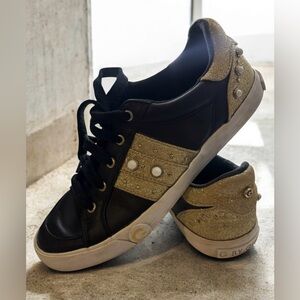 G by Guess Women's Sneakers Size 9 Black Gold Glitter Studded Fashion Shoes
